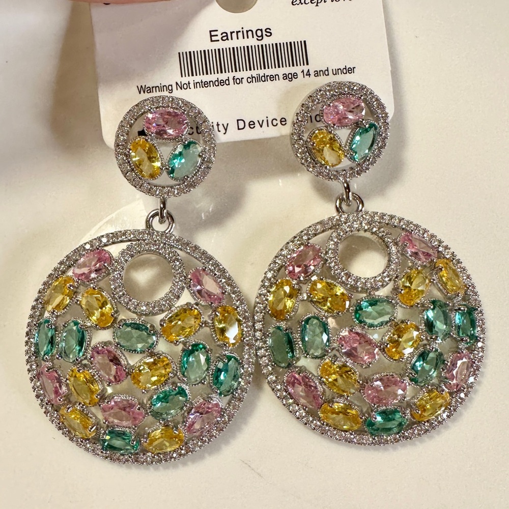 Elegant Multicolor Gemstone Drop Earrings 2.1×1.4 inches
